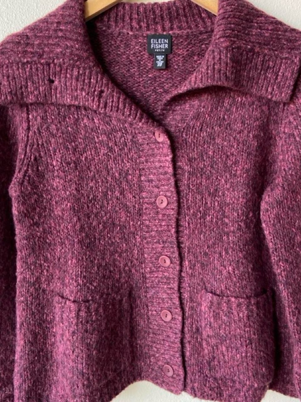 Eileen Fisher Heathered Plum Wool Blend Button Cardigan - Picture 4 of 7